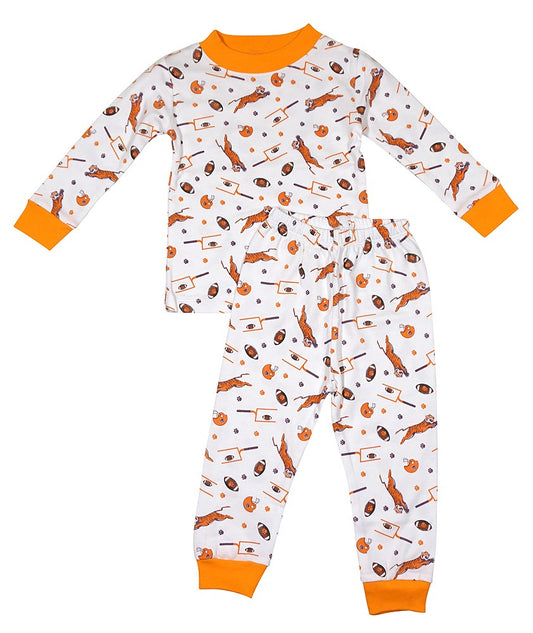 La Luna Boys / Girls Long Pajamas - Orange Clemson Tigers