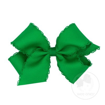 Wee Ones Girls Hair Bow - Monotone Moonstitch - Emerald Green