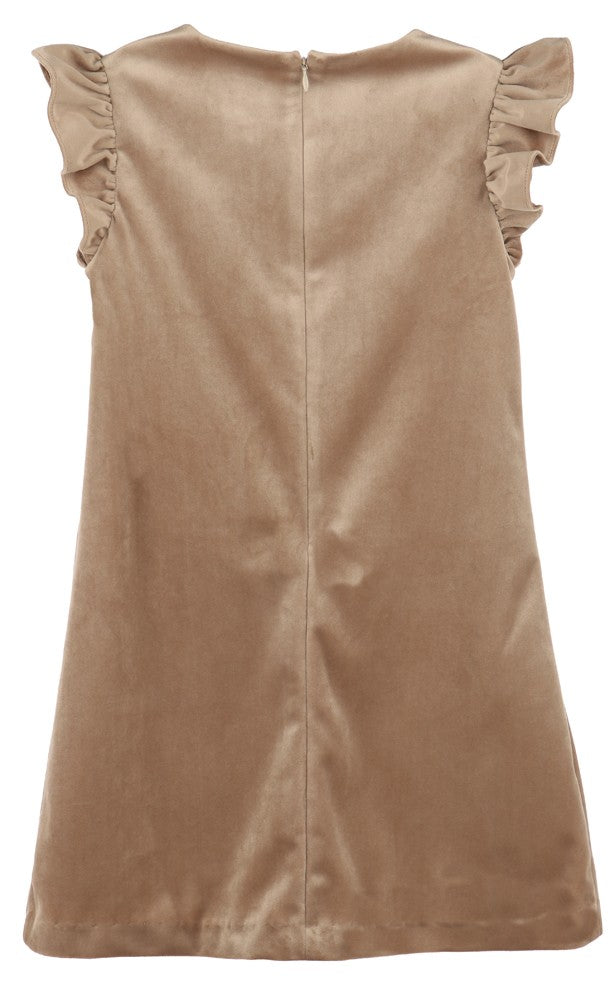 Luli & Me Maria Casero Girls Deluxe Velvet Shift Dress - Beige Champagne