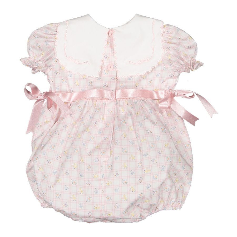 Sal & Pimenta Girls Bubble - Pink Positano - White Embroidered Collar - Pink Bows at Sides