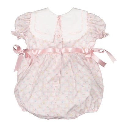 Sal & Pimenta Girls Bubble - Pink Positano - White Embroidered Collar - Pink Bows at Sides