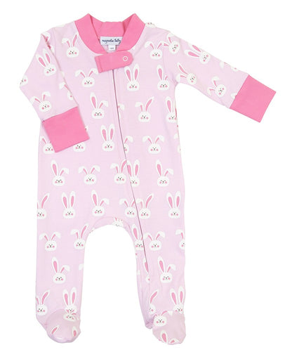Magnolia Baby Girls Pink Easter Bunnies Printed Zipped Footie