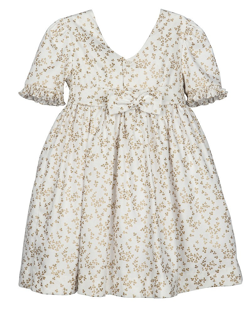 Luli & Me Girls Gold Floral Smocked Bodice Dress by Luli & Me
