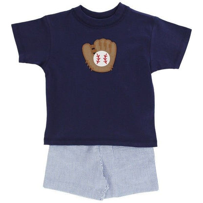 Bailey Boys Shorts Set - Blue with Baseball and Glove