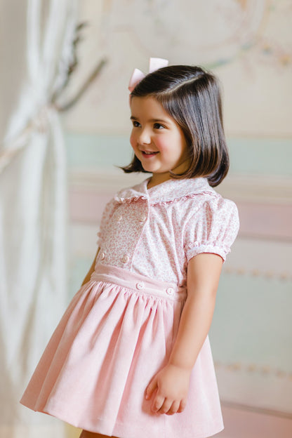 Sal & Pimenta Girls Corduroy Skirt Set - Snowflakes Floral - Pink