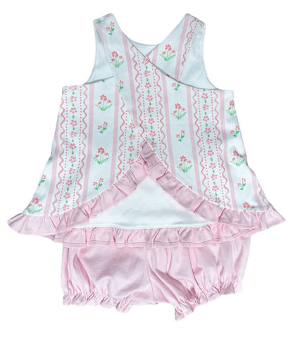 James & Lottie Girls Poppy Bloomers Set - Pink Floral Scallop