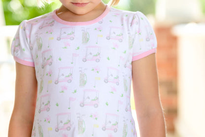 James & Lottie Girls Knit Play Dress - To a Tee Golf Print