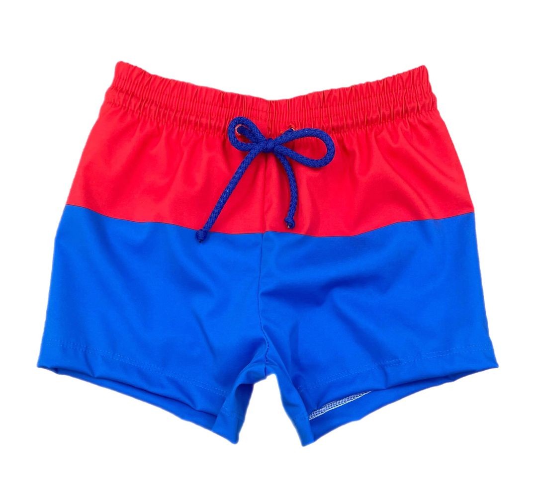 James & Lottie Boys Color Block Swim Trunks - Red & Blue