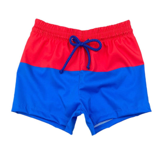 James & Lottie Boys Color Block Swim Trunks - Red & Blue