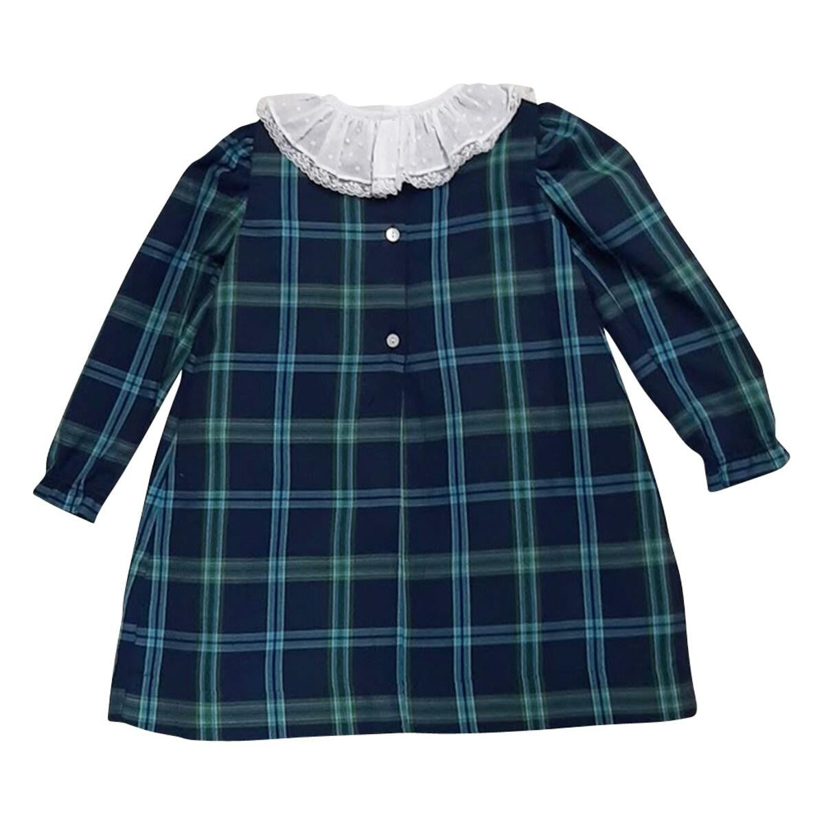 Marco & Lizzy Girls Blue / Green Blackwatch Plaid Float Dress - Lace Collar