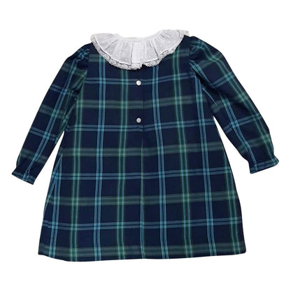 Marco & Lizzy Girls Blue / Green Blackwatch Plaid Float Dress - Lace Collar