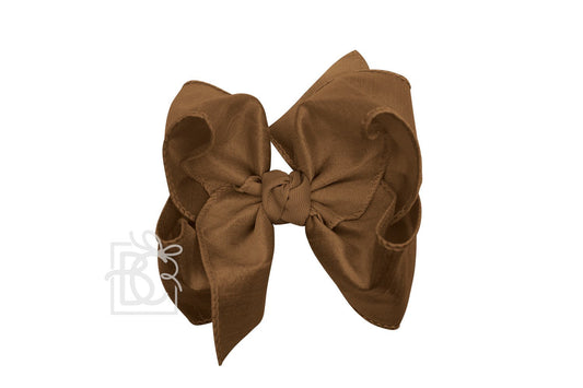 Beyond Creations Girls Double Knot Bow on Clip - Silk Ribbon - Turftan Brown