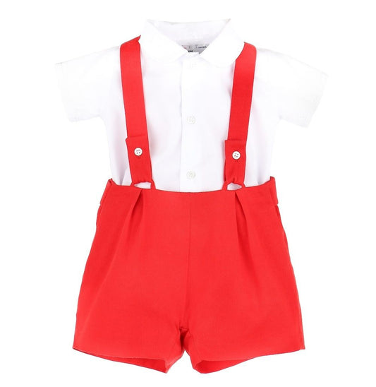 Sophie & Lucas Boys Timeless Tots Suspender Shorts Set - Red