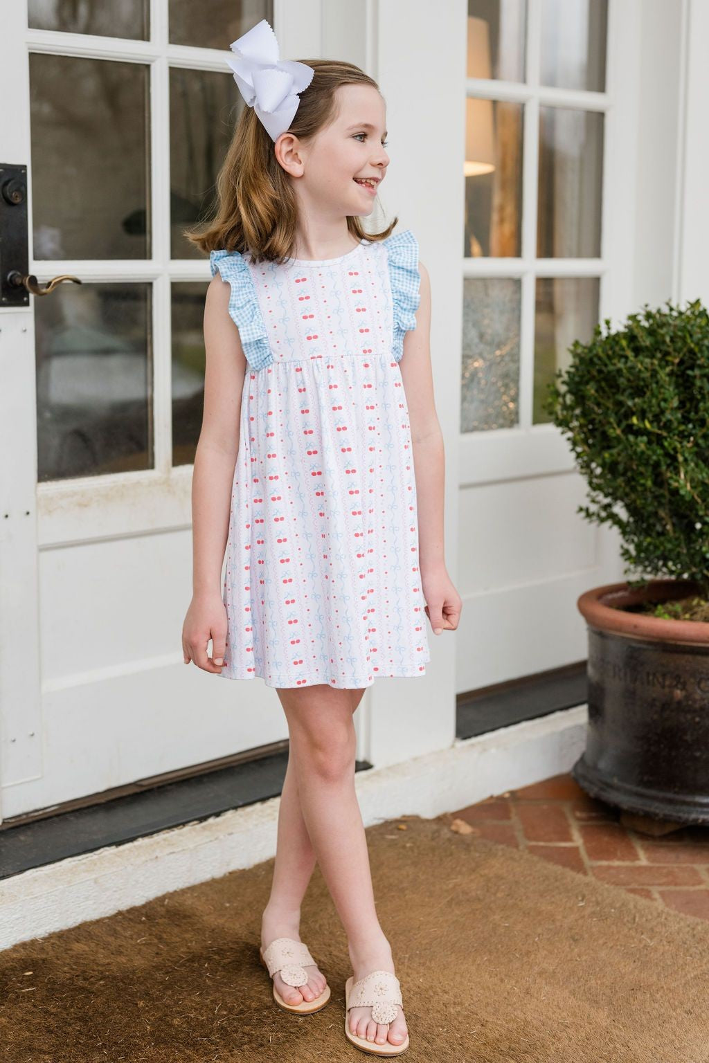 James & Lottie Girls Knit Lilly Dress - Cherries & Bows