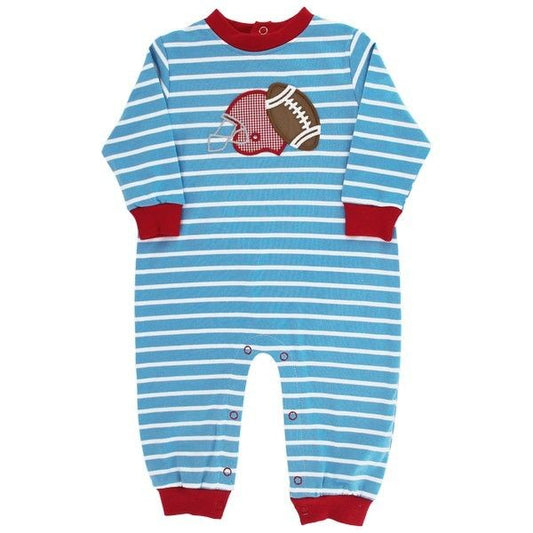 Bailey Boys Baby Knit Romper - Blue Stripes - Football Game Day