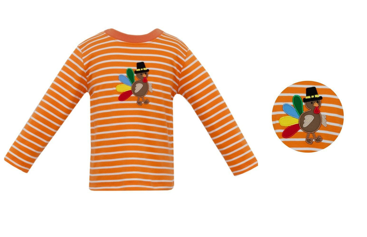 Claire & Charlie Boys Orange Striped Shirt - Applique Gobble Gobble Turkey by Claire & Charlie