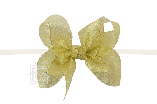 Beyond Creations Girls 1/4" Pantyhose Headband with Attached Bow - Metallic - Gold