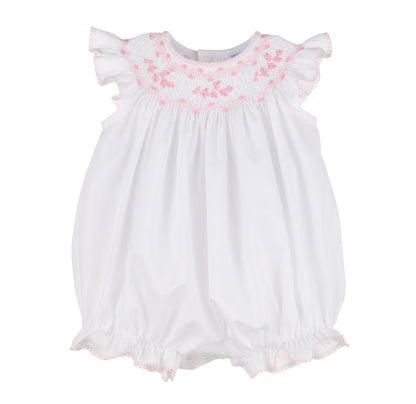 Luli & Me Baby Girls White Scallop Bubble - Smocked in Pink
