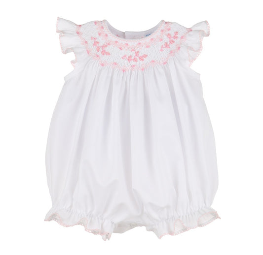 Luli & Me Baby Girls White Scallop Bubble - Smocked in Pink