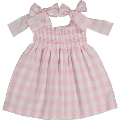 Sal & Pimenta Girls Smocked Dress with Ties - Buffalo Check - Pink