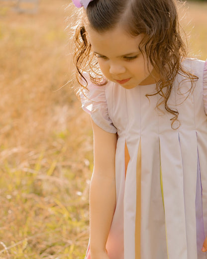 Yellow Lamb Girls Pleated Rainbow Dress - Lavender