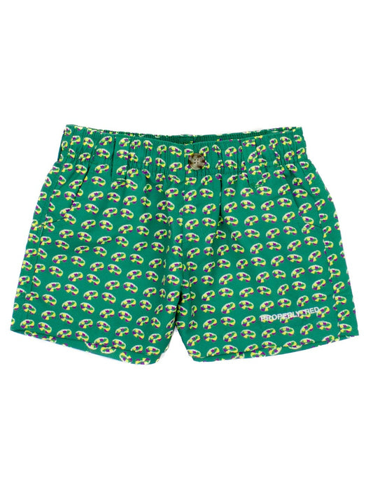 Properly Tied Boys Mallard Shorts - Green Mardi Gras King Cake