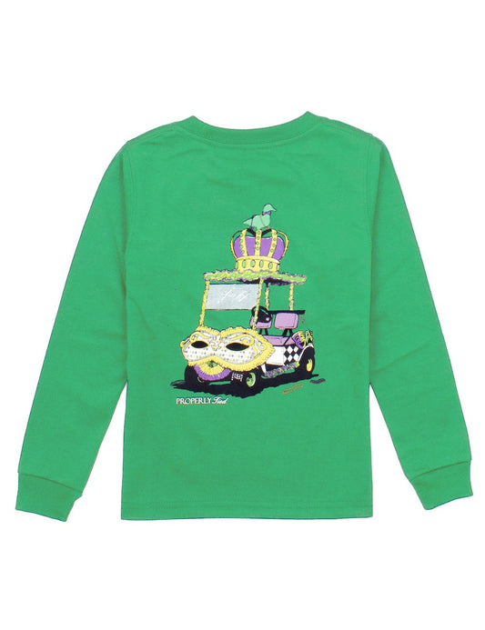 Properly Tied Boys Green Shirt - Mardi Gras Golf Cart