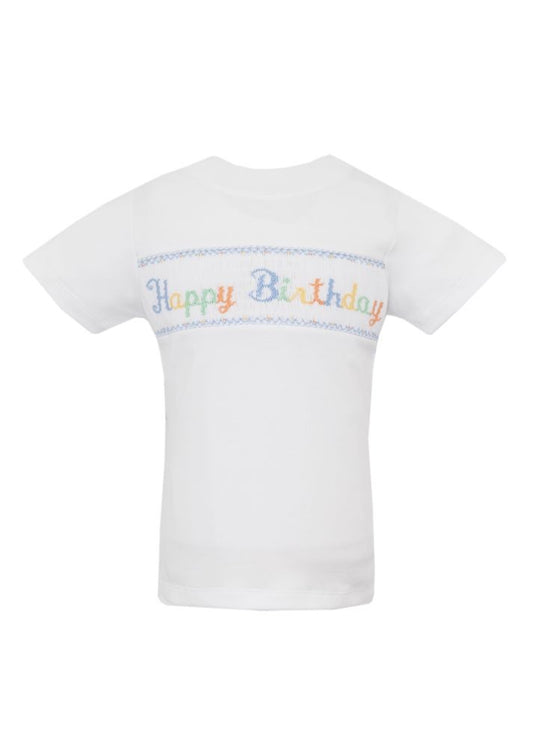Anavini Baby Boys White Shirt - Smocked Happy Birthday