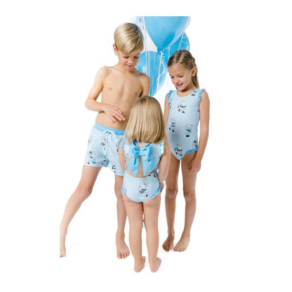 Sal & Pimenta Boys Swim Trunks - Santa on Blue Stripes