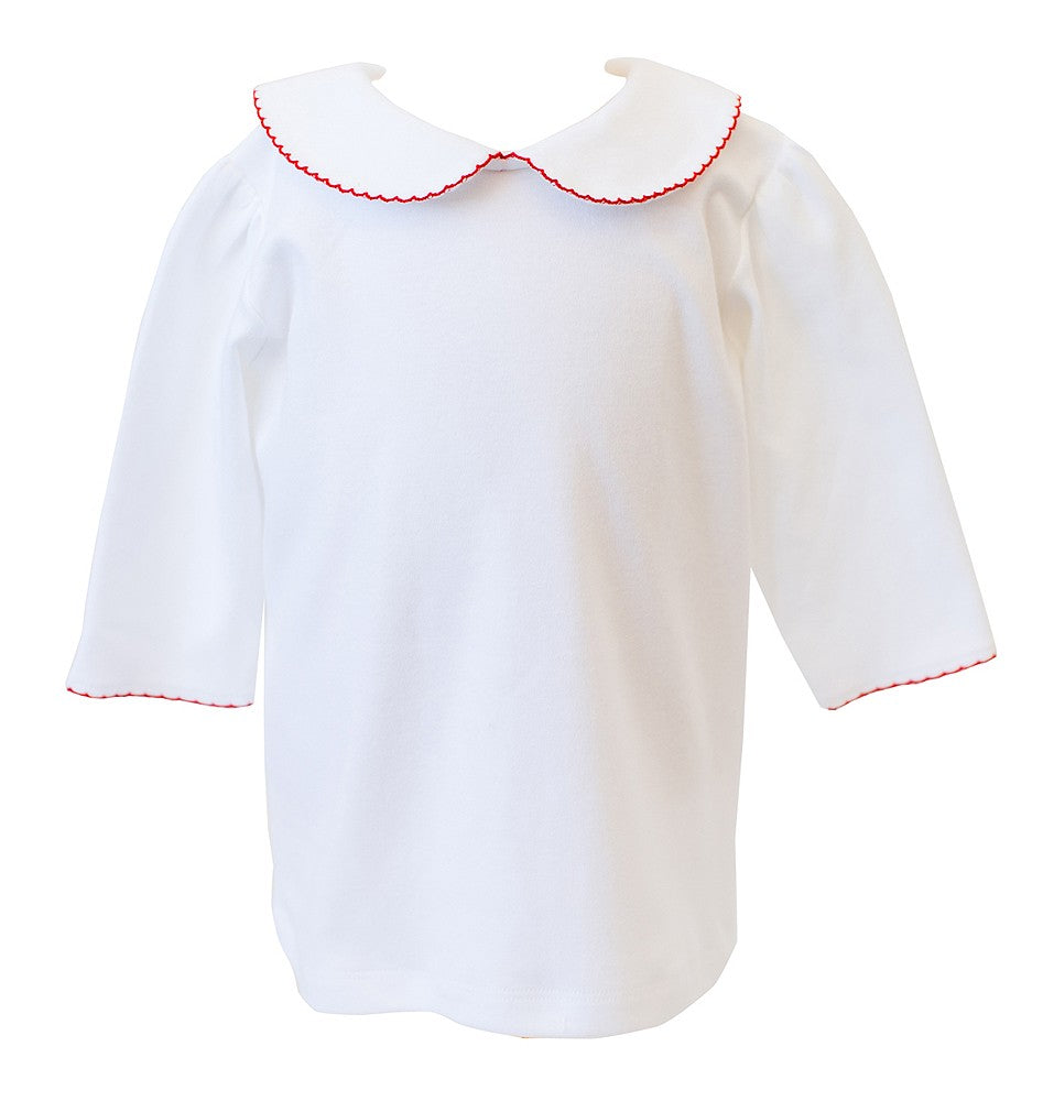 Proper Peony Girls White Knit Shirt - 3/4 Sleeves - Trimmed in Red