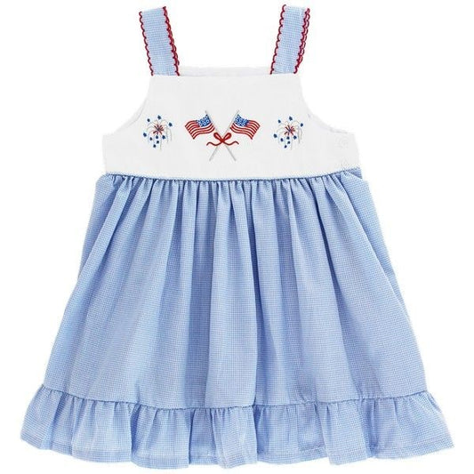 Bailey Boys Girls Sun Dress - Blue Flags & Fireworks