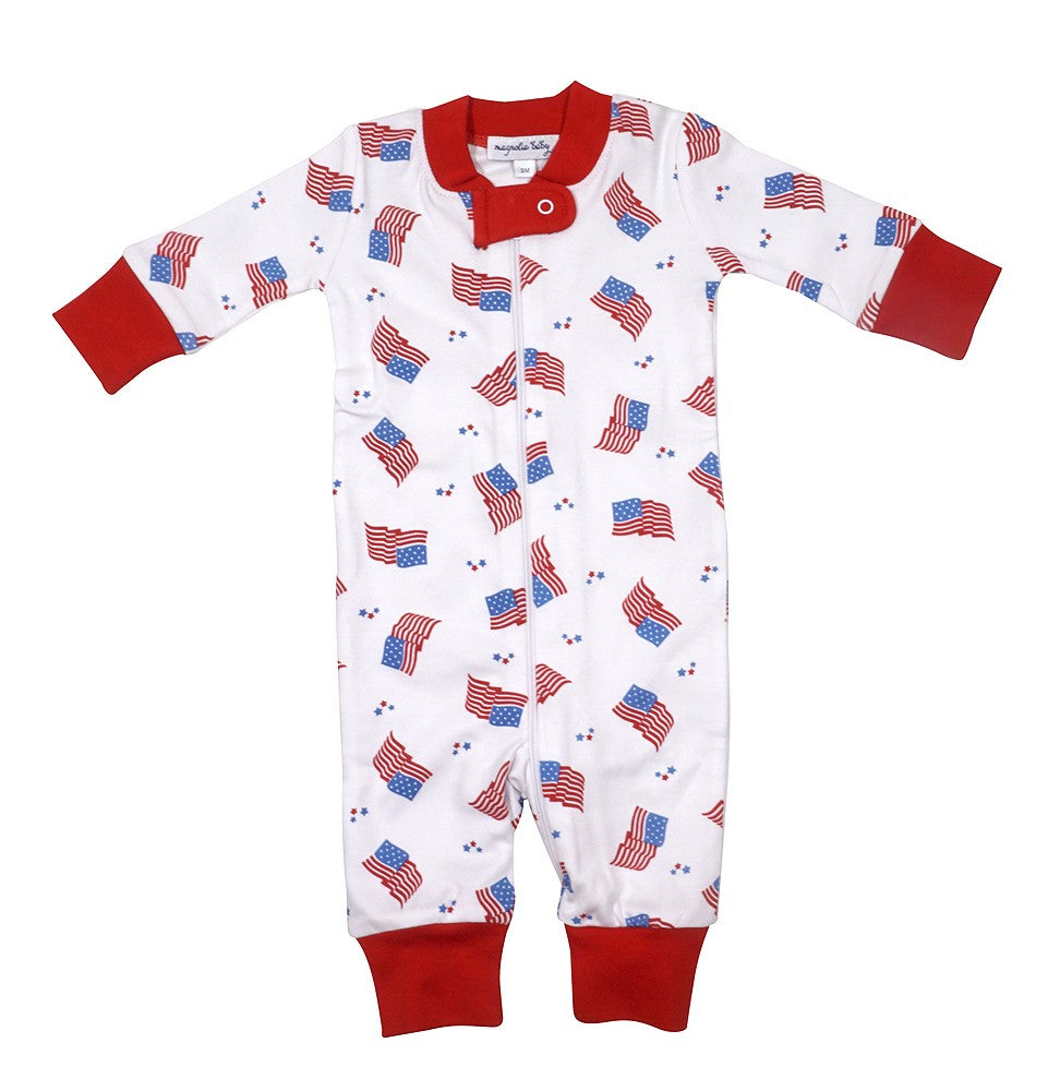 Magnolia Baby Vintage Red, White and Blue Flags Zipped Pajamas