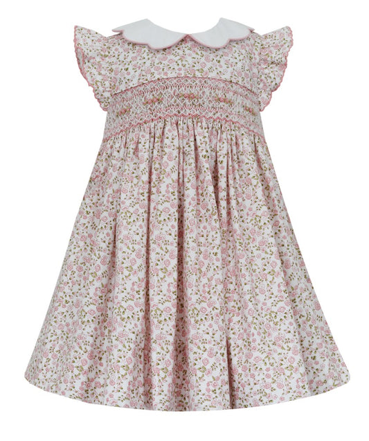 Petit Bebe Toddler Girls Pink Floral Smocked Dress - Scallop Collar by Petit Bebe