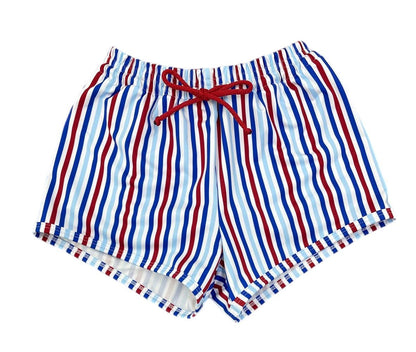 James & Lottie Boys Swim Trunks - Patriotic Stripes