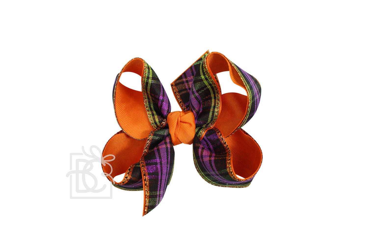 Beyond Creations Girls Layered Double Knot Bow on Clip - Orange Halloween Plaid