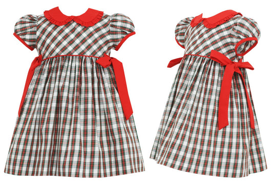 Petit Bebe Baby / Toddler Girls Red Holiday Plaid Dress - Red Bows at Sides