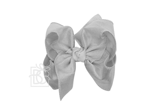 Beyond Creations Girls Double Knot Bow on Clip - Silk Ribbon - Grey