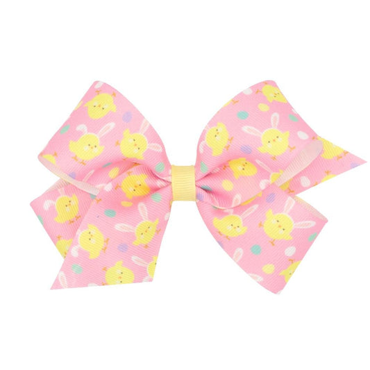 Wee Ones Girls Easter Bow - Yellow Chicks on Pink