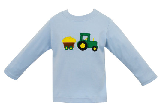 Claire & Charlie Boys Light Blue Shirt - Applique Tractor by Claire & Charlie