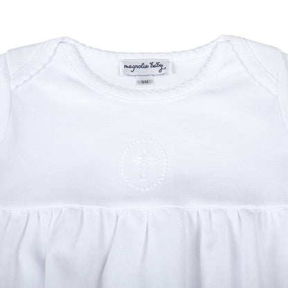 Magnolia Baby Blessed Embroidered Cross Gathered Gown