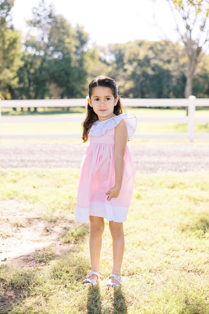 Proper Peony Girls Vivian Pink Dress - Fancy Collar