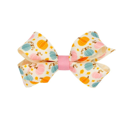 Wee Ones Girls Hair Bow on Clip - Pastel Harvest Pumpkins Print
