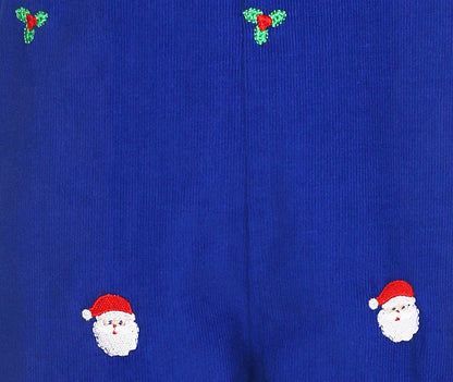 Anavini Infant / Toddler Boys Blue Corduroy Embroidered Santa Faces Longall