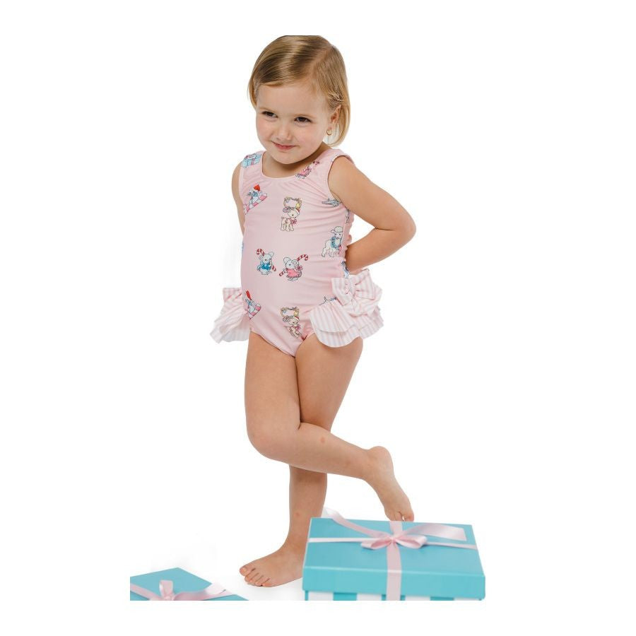 Sal & Pimenta Girls Swimsuit - Christmas Pets - Pink