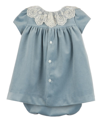 Luli & Me Girls Deluxe Velvet Float Dress - Lace Collar - French Blue