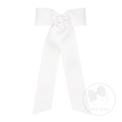 Wee Ones Girls Grosgrain Hair Bow with Streamers - Scallop Edge - White