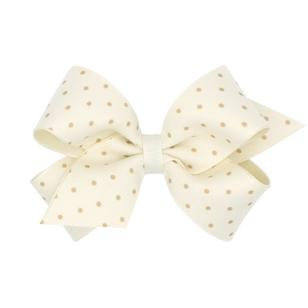 Wee Ones Girls Grosgrain Overlay Bow - Tiny Dots - Antique White