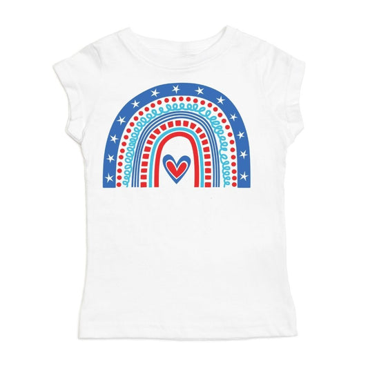 Sweet Wink Girls White Tee Shirt - USA Patriotic Rainbow