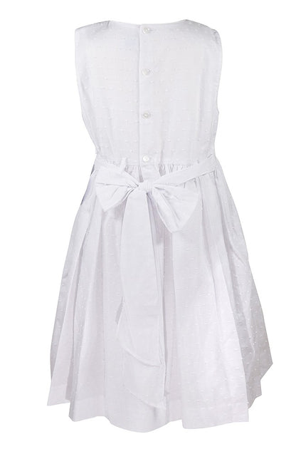 Luli & Me Girls Swiss Dot Smocked Sleeveless Dress - White