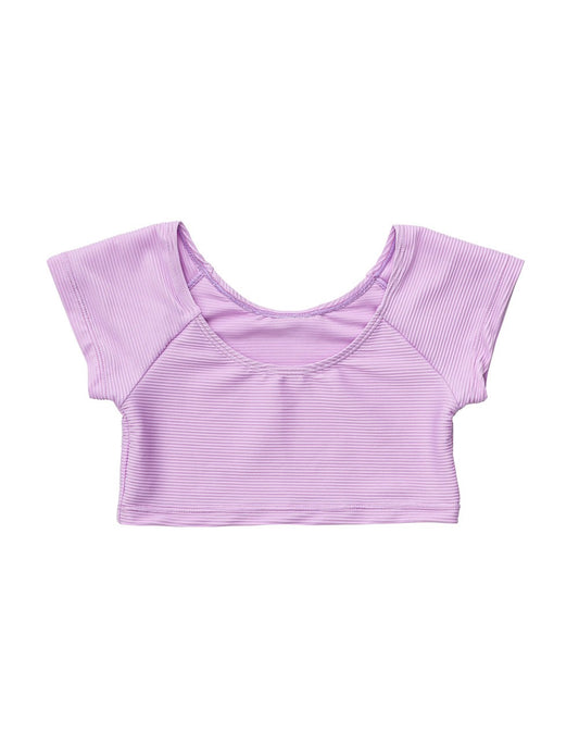 Snapper Rock Girls Crop Rash Guard Top - Lavender Rib